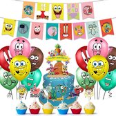 SpongeBob SquarePants thema feestdecoratie / grote ster trekvlag, taartkaart, ballon / kinderfeestje verjaardagsset