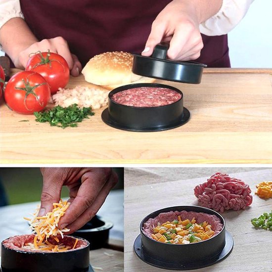 Hamburgerpers - Gemaakt van hoogwaardig materiaal - vaatwasmachinebestendig - anti-plak - zwart - Afbeelding 10