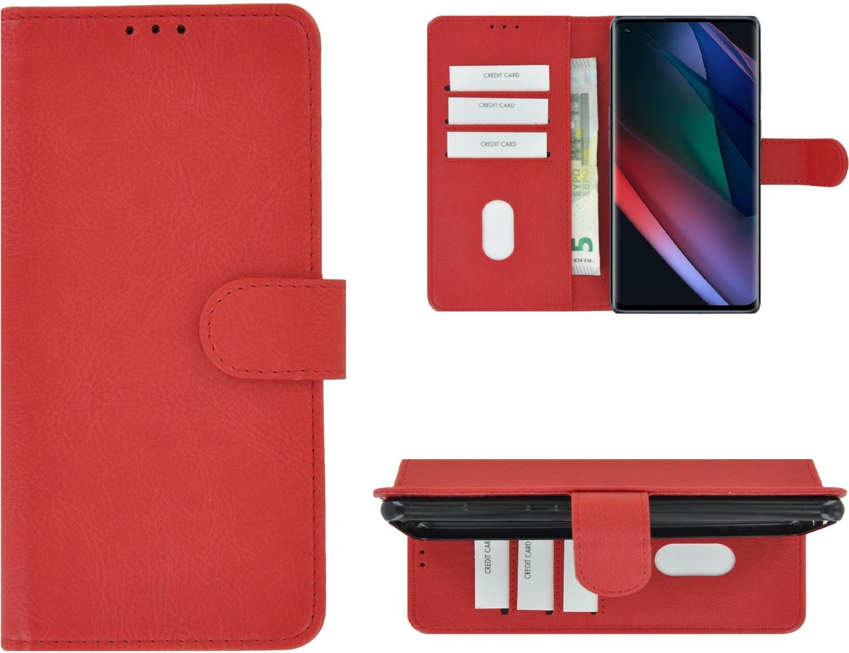 Geschikt voor Oppo Find X3 Neo Hoesje - Bookcase Wallet Rood Cover