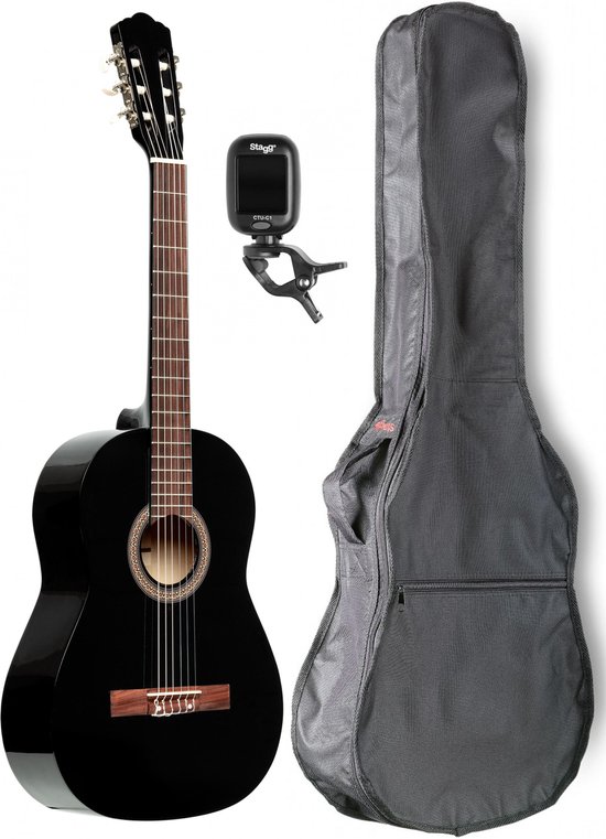 Circus Grijp versus Stagg 4/4 zwarte klassieke gitaar (SCL50BLK) pakket met draagtas en  stemapparaat | bol.com