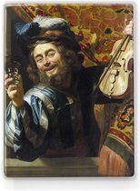 de vrolijke speelman - Gerard van Honthorst - 19,5 x 26 cm - Niet van echt te onderscheiden houten schilderijtje - Mooier dan een schilderij op canvas - Laqueprint.