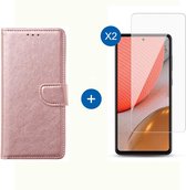 BixB Samsung A72 hoesje - Met 2x screenprotector / tempered glass - Book Case Wallet - Rose goud