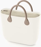 O bag mini handtas in melkwit, compleet met korte handvatten in melkwit en canvas binnentas in wit