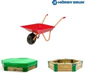 Bol.com Horby Bruk® Zandbak 150 - Inclusief rode kruiwagen voor kinderen en zandbak hoes - Houten Zandbak - Speeltoestel buiten ... aanbieding