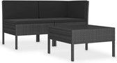 Gutos Loungebank set - Buiten - Loungestoel - Rotan - Grijs - 2 zits - Met tafel en kussens - Loungeset - Tuinmeubels - Tuin - Loungebank - Balkon - 2 personen - 3 delig