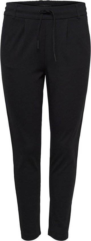 Zwarte chino broek met trekkoord, hoge taille en plooien.