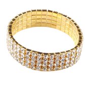 Armband- goudkleurig- strass -4 rijen-stretch-16 cm-charme Bijoux