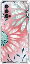 Voor OPPO Reno4 Pro Gekleurde tekening Clear TPU Cover Beschermhoesjes (Roze Groene Bloem)