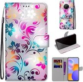 Voor Huawei Y9a Gekleurde Tekening Cross Textuur Horizontale Flip PU Lederen Case met Houder & Kaartsleuven & Portemonnee & Lanyard (Gradiënt Kleurrijke Bloem)