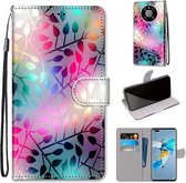 Voor Huawei Mate 40 Pro Gekleurde Tekening Cross Textuur Horizontale Flip PU Lederen Case met Houder & Kaartsleuven & Portemonnee & Lanyard (Doorschijnend Glas)