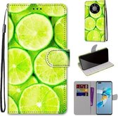 Voor Huawei Mate 40 Pro Gekleurde Tekening Cross Textuur Horizontale Flip PU Lederen Case met Houder & Kaartsleuven & Portemonnee & Lanyard (Groene Citroen)