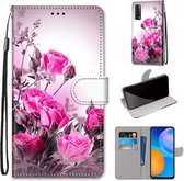 Voor Huawei P Smart 2021 / Y7a Gekleurde Tekening Cross Textuur Horizontale Flip PU Lederen Case met Houder & Kaartsleuven & Portemonnee & Lanyard (Wild Rose)