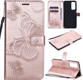 Voor Huawei Honor Play4 / Maimang 9 3D Vlinders Embossing Patroon Horizontale Flip Leren Case met Houder & Kaartsleuf & Portemonnee (Rose Goud)