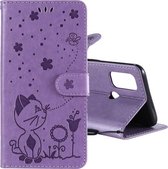 Voor OPPO A53 (2020) / A53s Cat Bee Embossing Pattern Schokbestendige horizontale flip lederen tas met houder & kaartsleuven & portemonnee (paars)