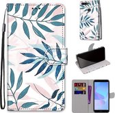 Voor Huawei Y6 (2018) / Honor 7A Gekleurde Tekening Cross Textuur Horizontale Flip PU Lederen Case met Houder & Kaartsleuven & Portemonnee & Lanyard (Roze Groen Blad)