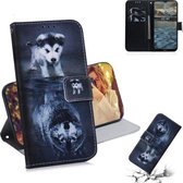 Voor Nokia 2.4 Gekleurde tekening Horizontale flip lederen tas, met houder en kaartsleuven en portemonnee (Wolf en hond)