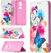 Voor Nokia 2.4 Gekleurde Tekening Patroon Onzichtbare Magnetische Horizontale Flip PU Lederen Case met Houder & Kaartsleuven & Portemonnee (Twee Vlinders)