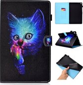 Voor Amazon Kindle Fire HD 10 Gekleurde tekening stiksels Horizontale flip lederen tas, met houder en kaartsleuven (Super Cat)