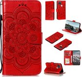 Voor Google Pixel 5 Mandala Embossing Pattern Horizontale Flip PU lederen tas met houder & kaartsleuven & Walle & Lanyard (rood)