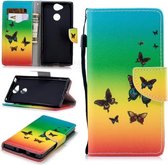 Voor Sony Xperia XA2 Gekleurd tekeningpatroon Horizontaal Flip TPU + PU lederen tas met houder & kaartsleuven & portemonnee & lanyard (Rainbow Butterflies)