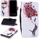 Voor Samsung Galaxy S9 Gekleurd tekeningpatroon Horizontaal Flip TPU + PU lederen hoesje met houder & kaartsleuven & portemonnee & lanyard (kat en vlinder)