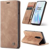 Voor OnePlus 8 CaseMe multifunctionele horizontale lederen flip-hoes, met kaartsleuf en houder & portemonnee (bruin)