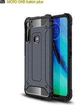 Voor Motorola One Fusion + Magic Armor TPU + pc combinatiebehuizing (marineblauw)