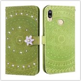 Voor Huawei P20 Lite Pressed Printing Steken boorpatroon Horizontale Flip PU lederen tas met houder & kaartsleuven & portemonnee & & lanyard (groen)