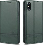 AZNS Magnetische Kalfsstructuur Horizontale Flip Leren Case met Kaartsleuven & Houder & Portemonnee Voor iPhone XS Max (Donkergroen)