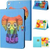 Gekleurde tekening stiksel Horizontale flip lederen tas met houder & kaartsleuf & slaap- / wekfunctie voor iPad 10.2 (2020) & (2019) / Air (2019) (kleurrijke olifant)