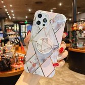 Splicing Marble Pattern Gilding TPU beschermhoes met opvouwbare houder voor iPhone 11 (lichtroze grijs)
