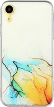 Holle marmeren patroon TPU rechte rand fijn gat beschermhoes voor iPhone XR (geel blauw)