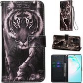 Voor Galaxy M80s Gekleurde tekening patroon Plain Weave horizontale Flip lederen tas met houder & kaartsleuf & portemonnee & lanyard (zwart-witte tijger)