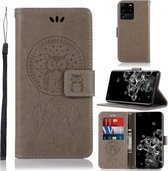 Voor Galaxy S20 Ultra Wind Chime Owl Embossing Pattern Horizontale Flip Leather Case, met houder & kaartsleuven & portemonnee (grijs)