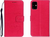 Voor Galaxy A51 reliëf Shiba Inu links en rechts lederen tas met standaard & kaartsleuf & sallet (rose rood)