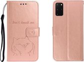 Voor Galaxy S20 Plus reliëf Shiba Inu links en rechts lederen tas met standaard & kaartsleuf & sallet (roségoud)