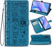 Voor Huawei Y8P / Enjoy 10s Mooie kat en hond reliëfpatroon Horizontale flip lederen tas, met houder & kaartsleuven & portemonnee & cartoon sluiting & lanyard (blauw)