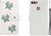 Voor Huawei P smart (2020) Horizontale flip effen kleur strass lederen tas met kaartsleuf & portemonnee & houder (drie vlinders)