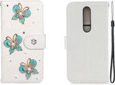 Voor Nokia 7.1 horizontale flip effen kleur strass lederen tas met kaartsleuf & portemonnee & houder (drie vlinders)