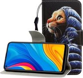 Voor Huawei Honor Play 3 / Enjoy 10 Gekleurde Tekening Horizontale Flip Lederen Case met Houder & Kaartsleuf & Portemonnee (Donsjack Kat)
