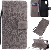 Voor Huawei P40 Lite / Nova 6 se Geperst Afdrukken Zonnebloempatroon Horizontale Flip PU Leren Case met Houder & Kaartsleuven & Portemonnee & Lanyard (Grijs)