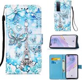 Voor Huawei nova 7 Pro 5G Schilderen Horizontale Flip Leren Case met Houder & Kaartsleuf & Portemonnee & Lanyard (Toren Vlinder)