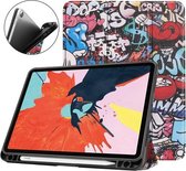 Voor iPad Air 2020 10.9 TPU Gekleurde Tekening Horizontale Flip Leren Case met Drie-vouwbare Houder & Slaap / Wekfunctie (Graffiti)