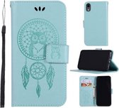 Windgong Uil Embossing Patroon Horizontale Leren Flip Case voor iPhone XR, met Houder & Kaartsleuven & Portemonnee (Groen)