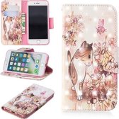 Horizontaal leren flip-hoesje in 3D-kleurentekeningpatroon voor iPhone 7 & 8, met houder en kaartsleuven en portemonnee (kat)