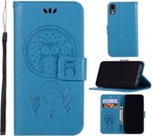 Windgong Uil Embossing Patroon Horizontale Flip Leren Case voor iPhone XR, met houder & kaartsleuven & portemonnee (blauw)
