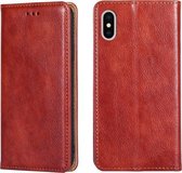 Voor iPhone X / XS PU + TPU Glanzende olie Effen kleur Magnetisch horizontaal Flip lederen tas met houder & kaartsleuf & portemonnee (bruin)
