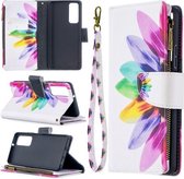 Voor Huawei P smart 2021 / Y7a Gekleurde Tekening Patroon Rits Horizontale Flip Lederen Case met Houder & Kaartsleuven & Portemonnee (Zon Bloem)