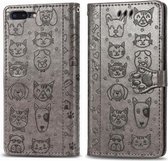 Voor iPhone 8 Plus / 7 Plus Leuke Kat en Hond Reliëf Horizontale Flip PU Lederen Case met Houder / Kaartsleuf / Portemonnee / Lanyard (Grijs)