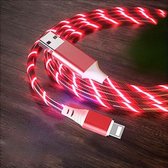 2,4 A USB naar 8-pins kleurrijke Streamer-snellaadkabel, lengte: 1 m (rood licht)